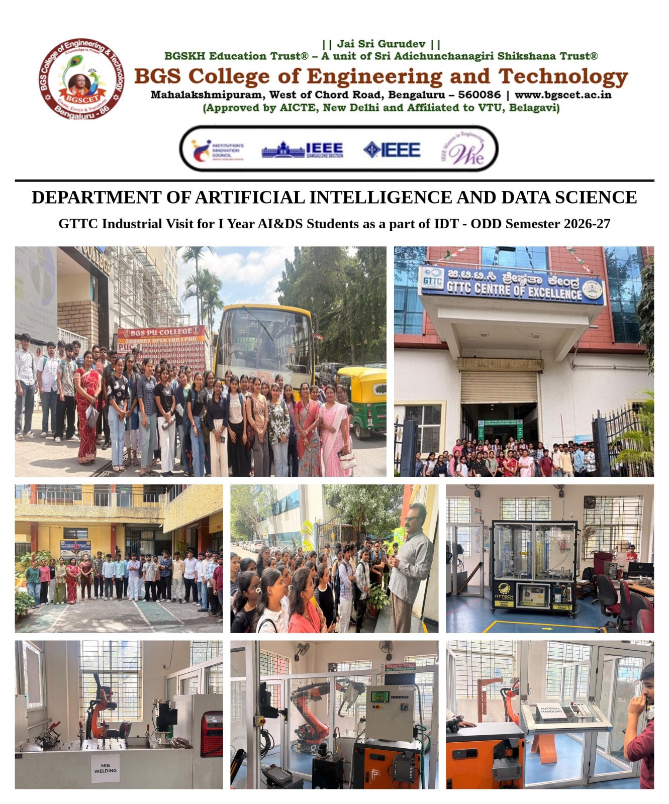 GTTC Industrial Visit for I Year AI&DS Students as a part of IDT - ODD Semester 2026-27